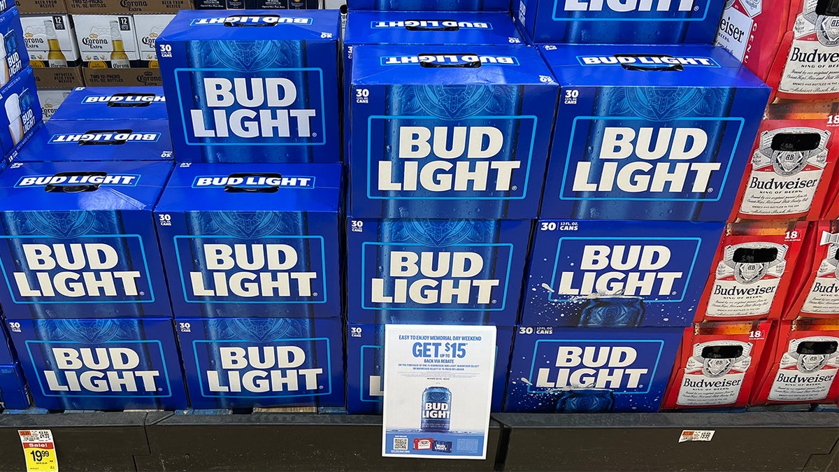 Stacks of Bud Lights on sale