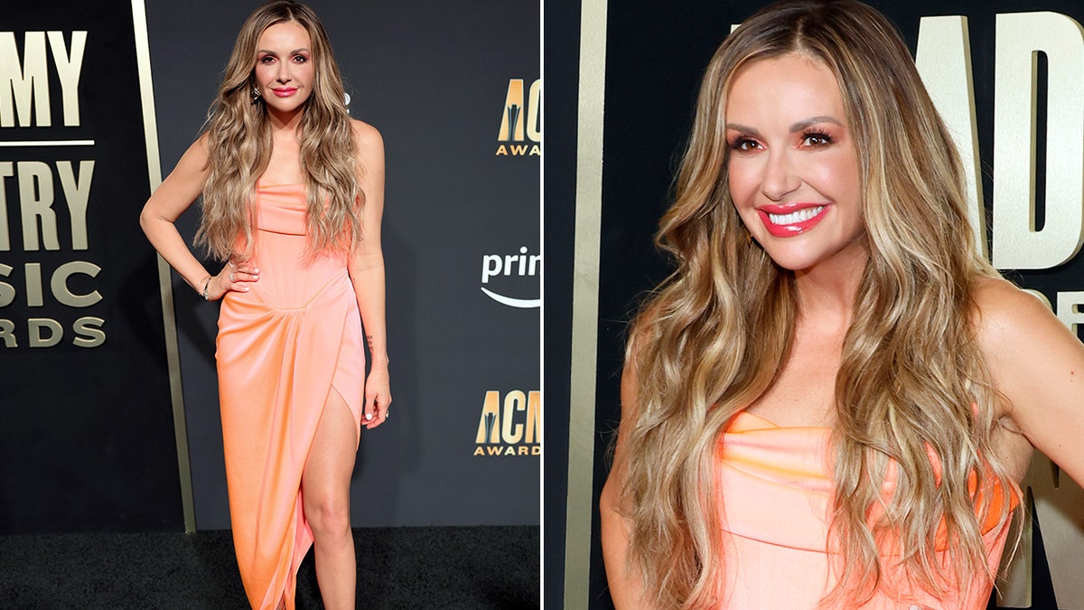 Carly Pearce wears peach dress with thigh high slit at the American Country Music Awards