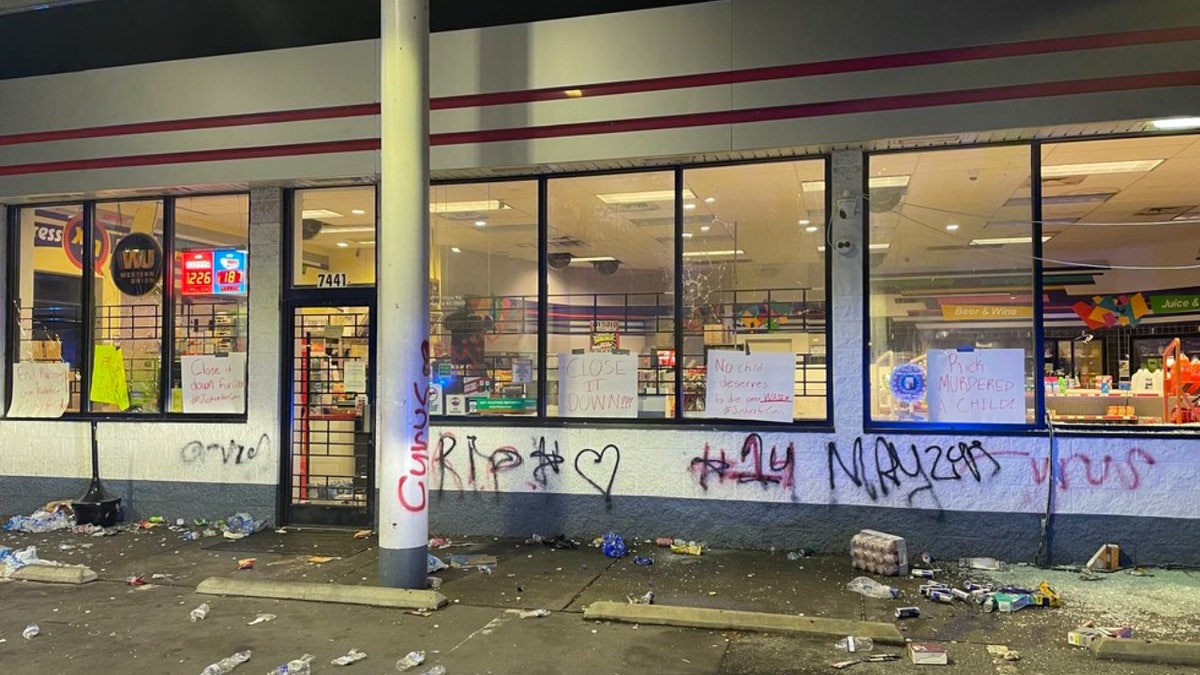 Vandalized Shell station in Columbia