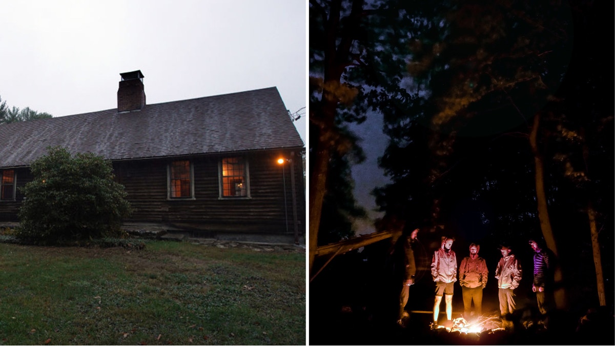 Conjuring House in Rhode Island depicted next to nighttime campers.