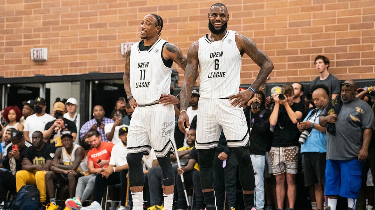 LeBron James and DeMar DeRozan during a Pro-Am game
