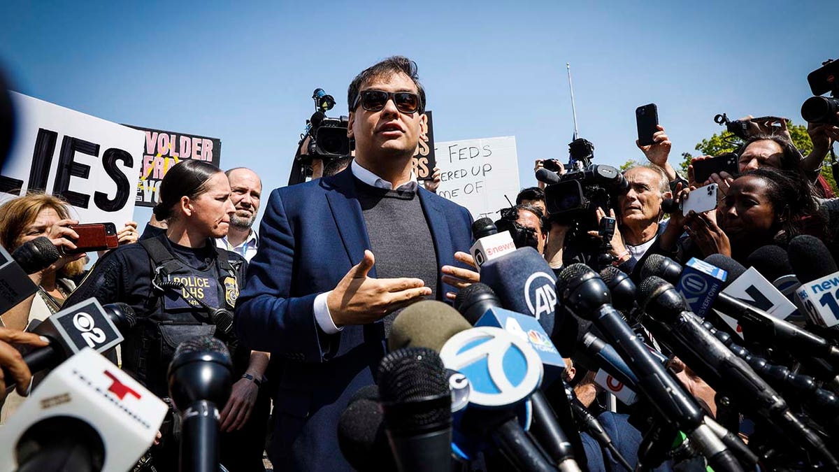 U.S. Rep. George Santos leaves the federal courthouse in Central Islip