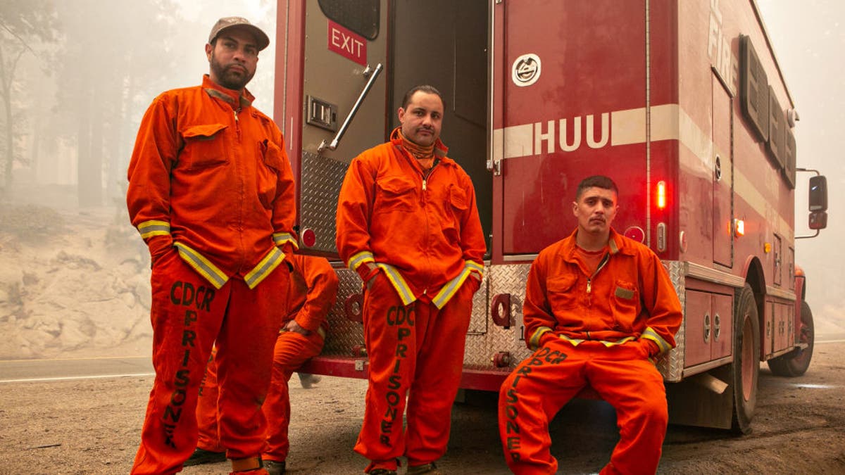 Group of incarcerated men working as firefighters