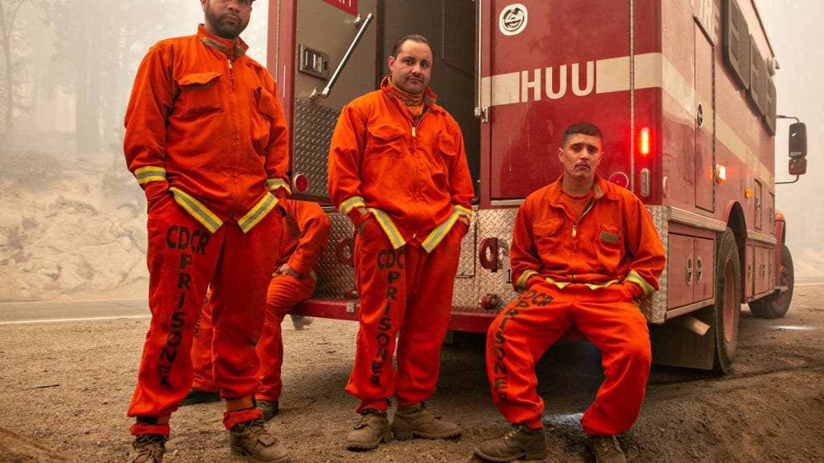 Group of incarcerated men working as firefighters
