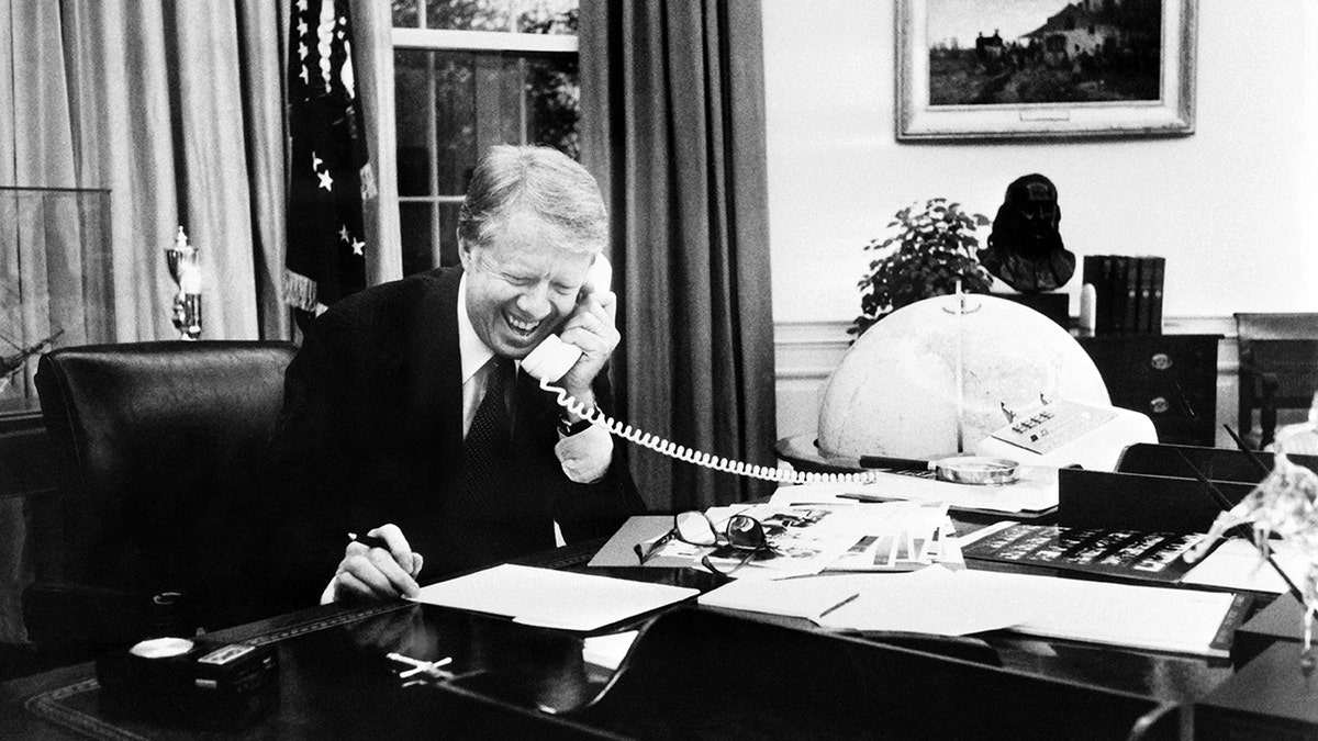 A black and white photo of Jimmy Carter