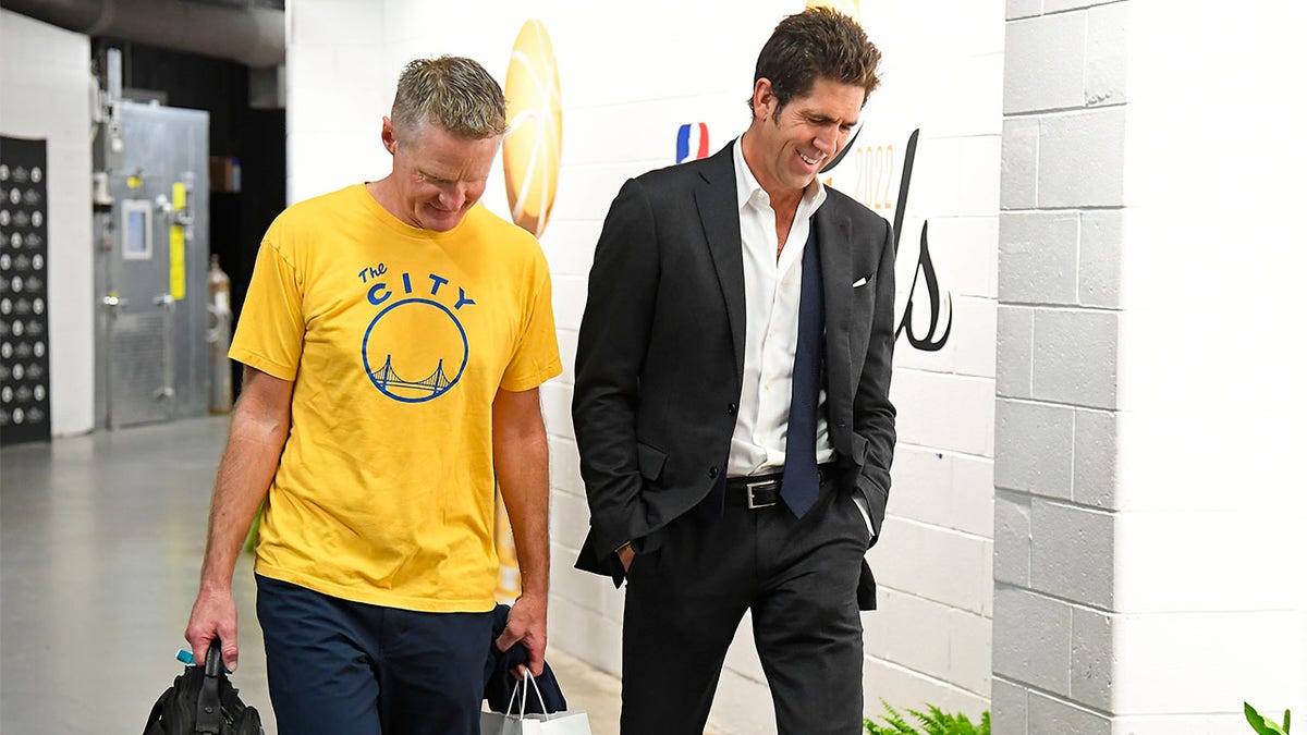 Bob Myers and Steve Kerr walk into the arena