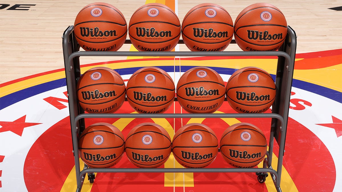 A rack of game balls before the McDonalds game the