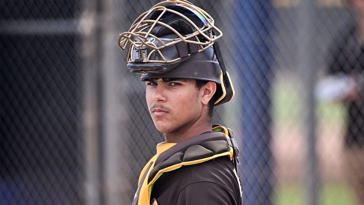 Ethan Salas looks on during spring training