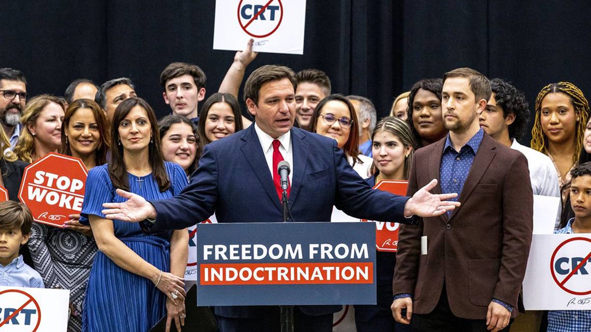 Florida Gov. DeSantis speaking at podium