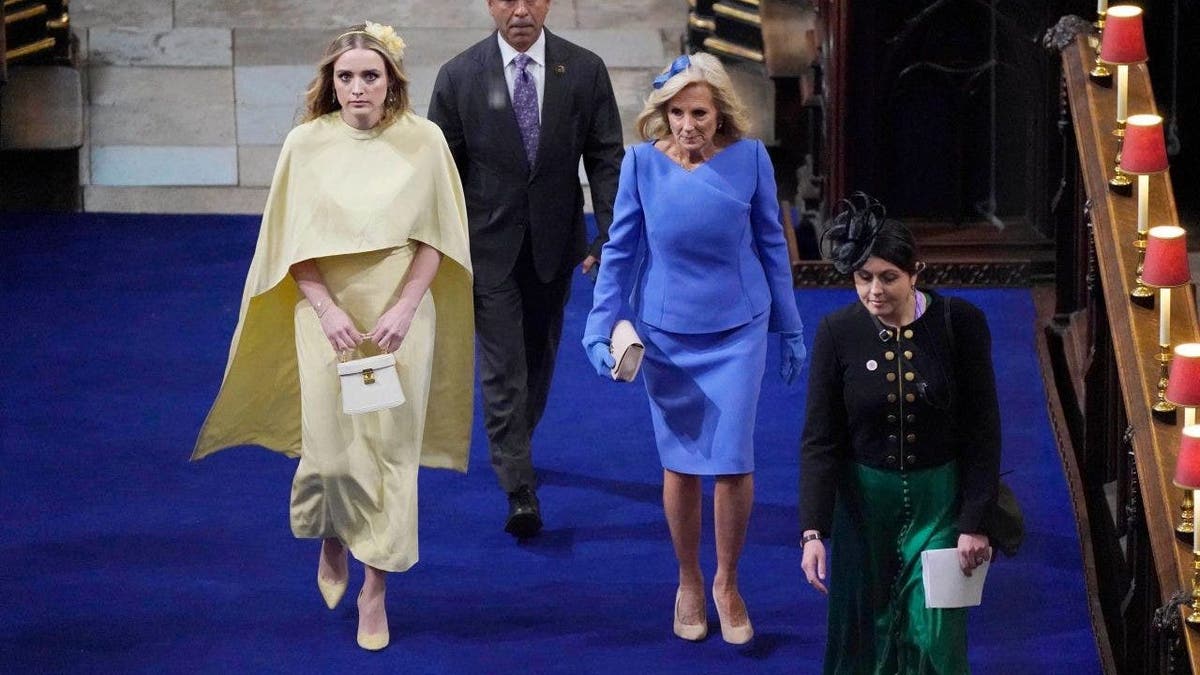 First lady Jill Biden and granddaughter Finnegan Biden arrive at King Charles coronation