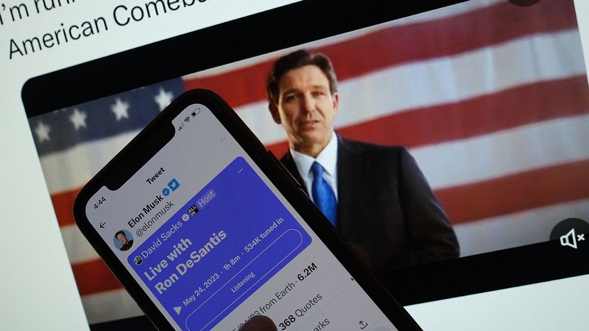 Ron DeSantis video seen in background of Twitter Spaces on phone screen