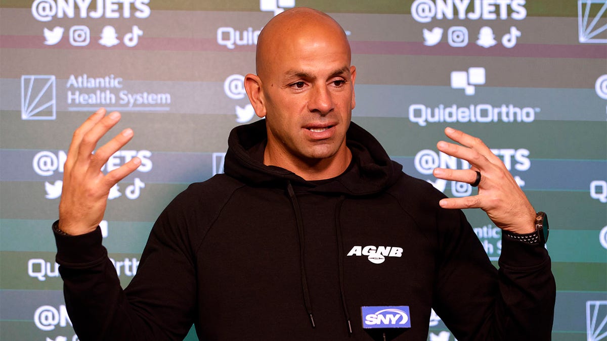 Robert Saleh speaks to the media