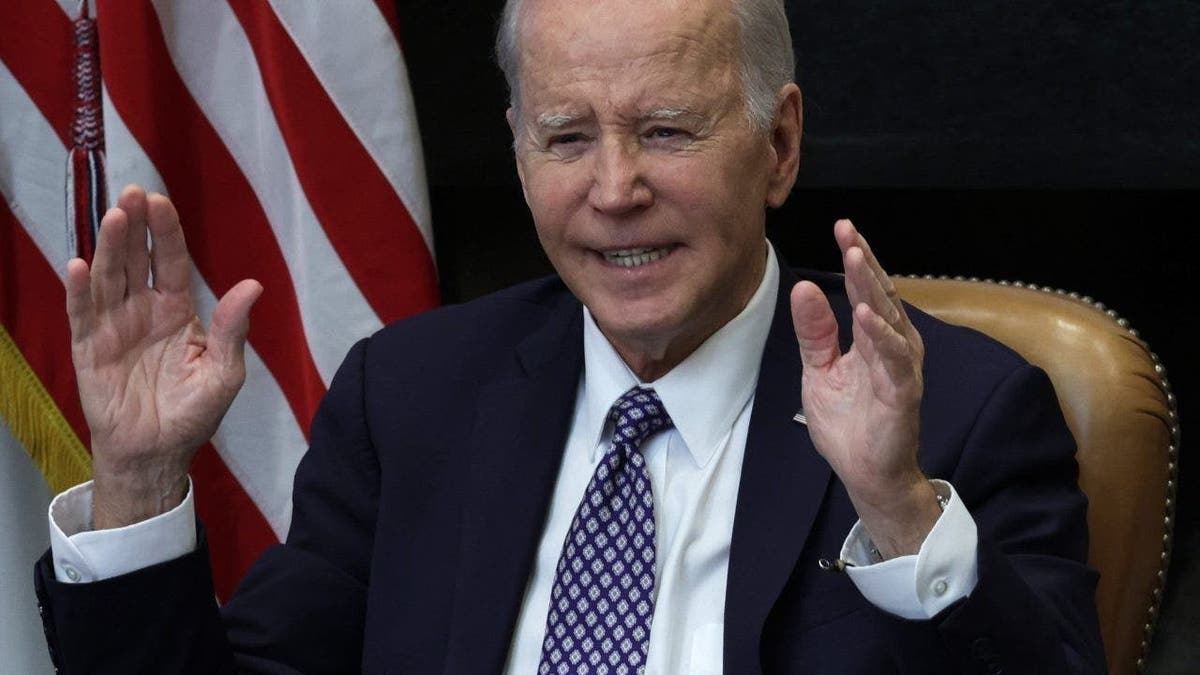 President Joe Biden speaks during a meeting