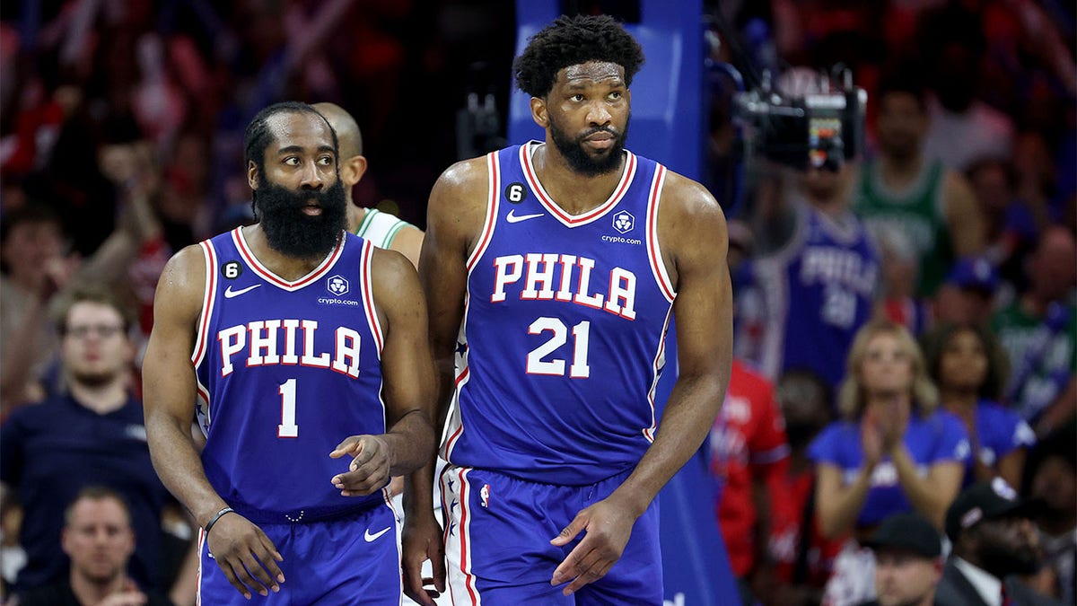 James Harden and Joel Embiid during the playoffs
