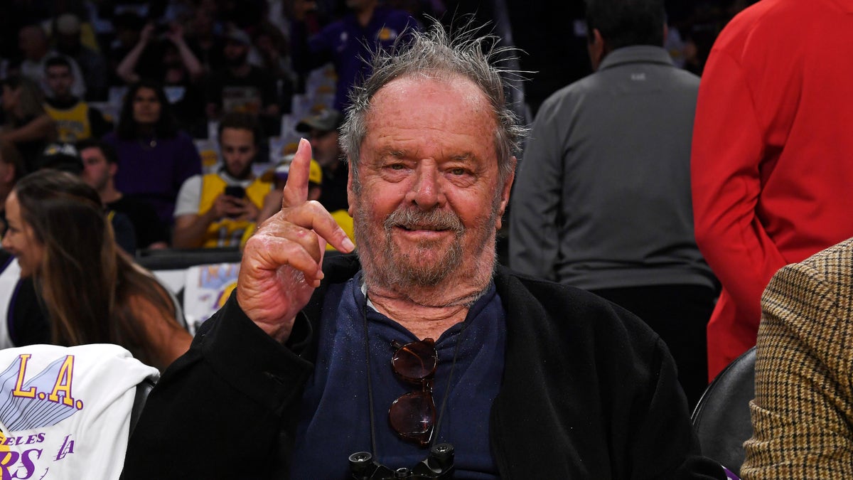 Jack Nicholson holding up finger at Lakers Game