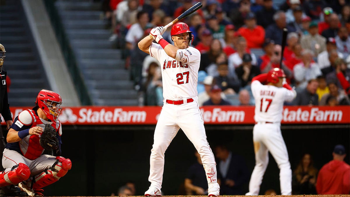 Mike Trout plays against the Angels