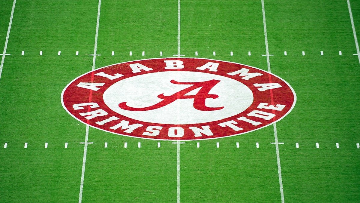 Alabama logo on the football field