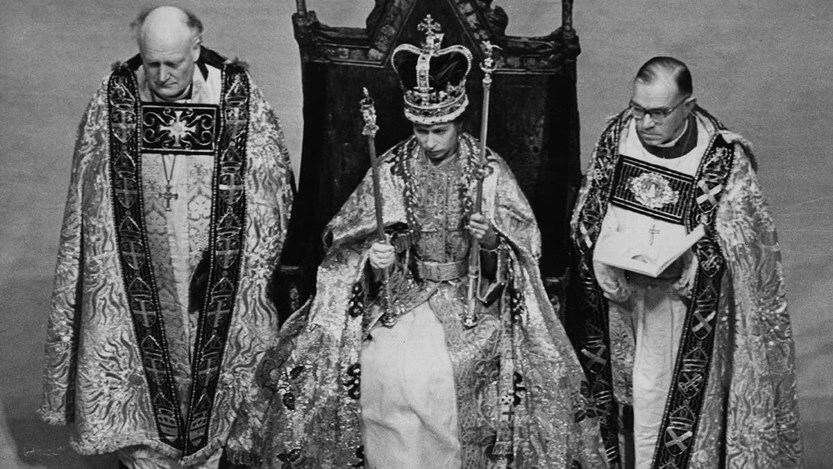 Queen Elizabeth II in the coronation chair