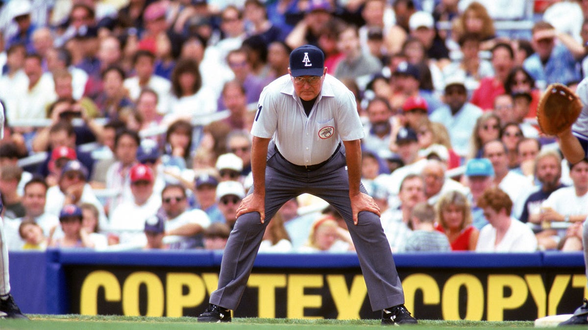 Umpire Don Denkinger umpires a game in 1995
