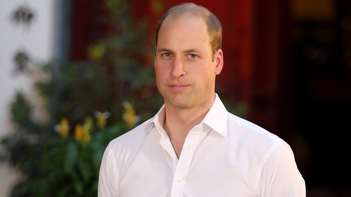 A close-up of Prince William in a white shirt