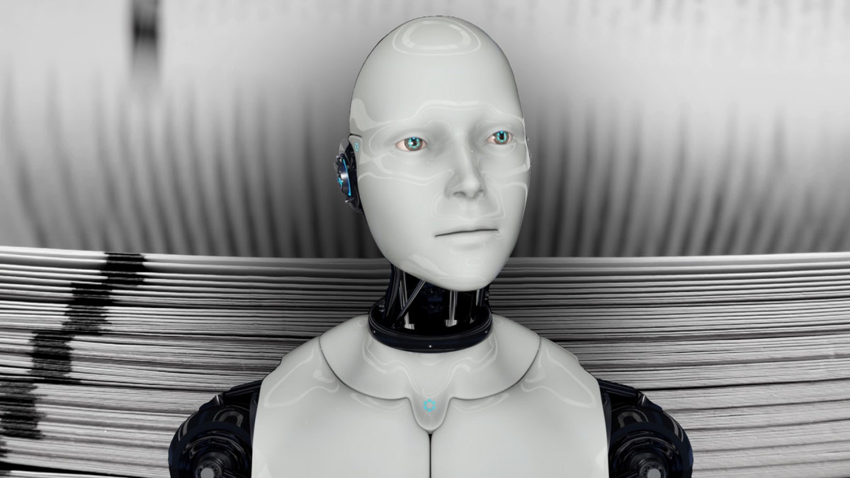 AI humanoid turning on and scanning documents