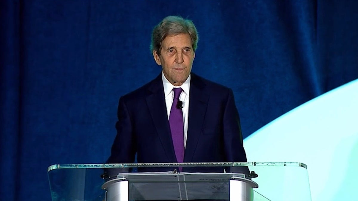 Special Envoy for Climate John Kerry speaks during the AIM for Climate Summit in Washington, D.C. on Wednesday.