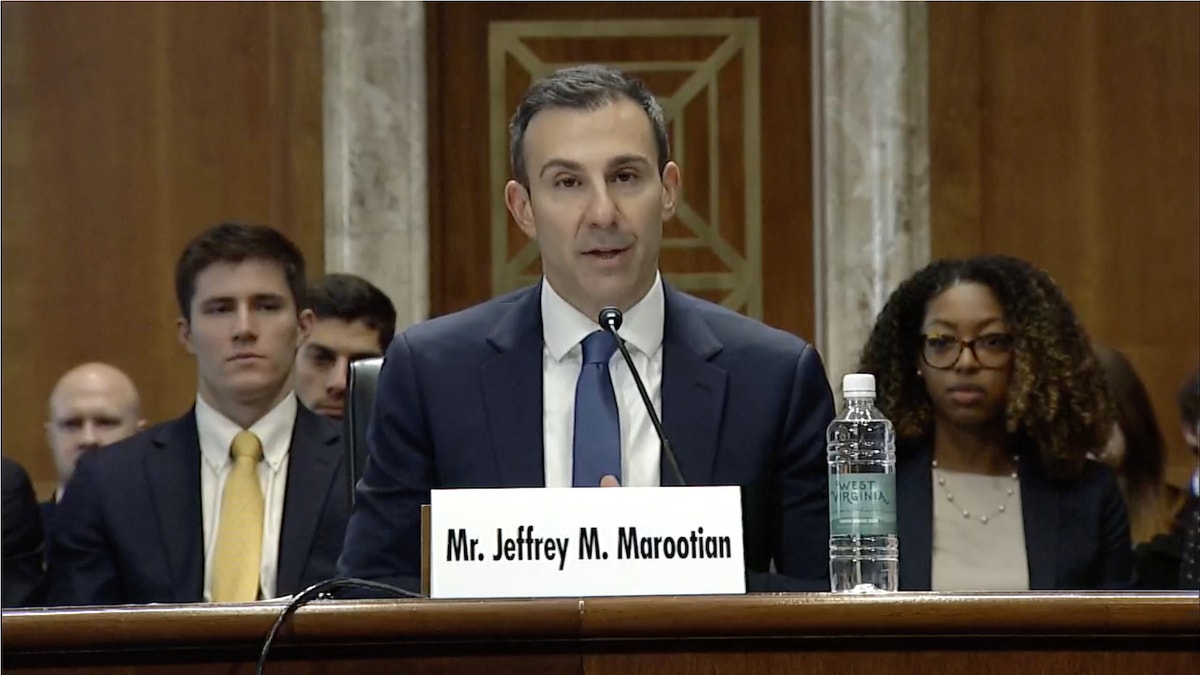 Jeff Marootian, President Biden's pick for Assistant Secretary for Energy Efficiency and Renewable Energy at the Department of Energy, testifies during a Senate confirmation hearing in November.