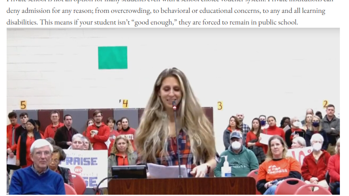 Democrat Virginia delegate candidate Jessica Anderson's public education section of her website.