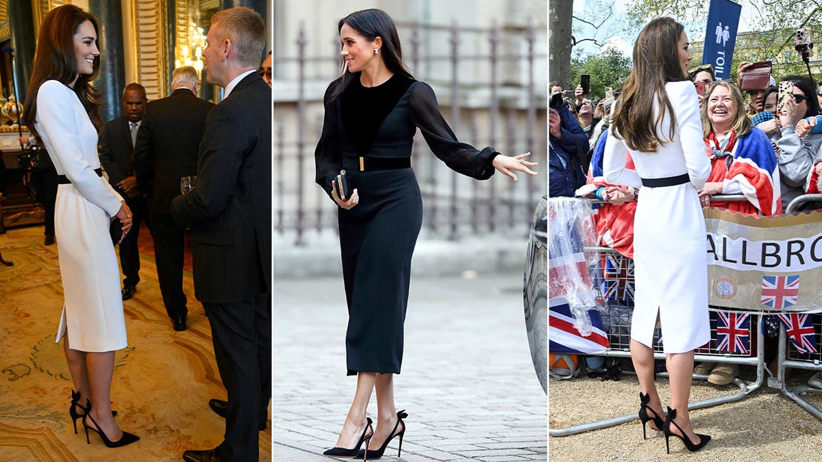 Kate Middleton photo split with Meghan Markle photo split with Kate Middleton photo same shoes