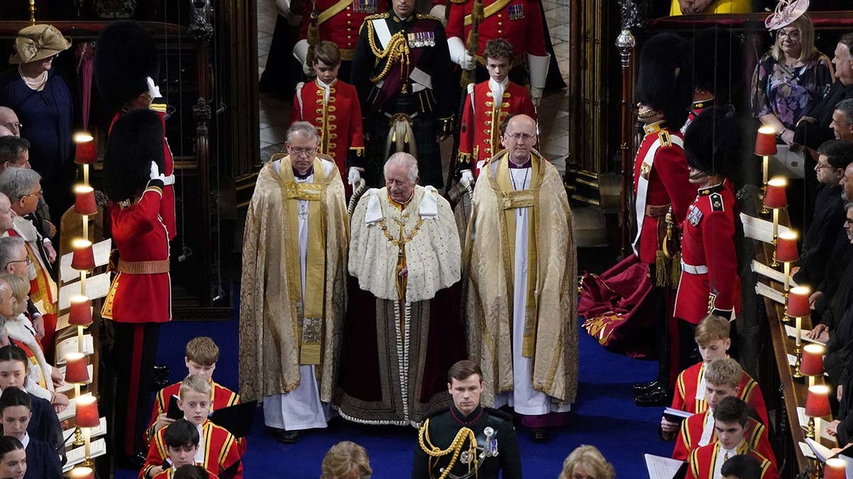 King Charles III arrives for his coronation at Westminster Abbey, London.