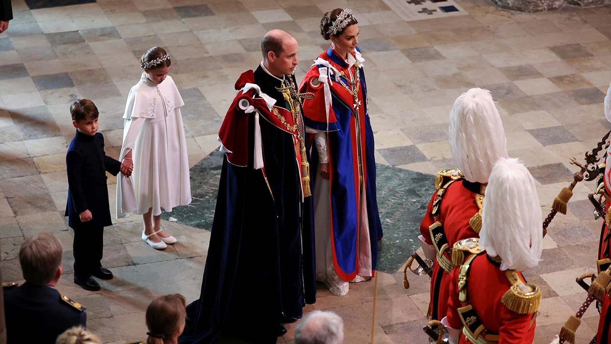 Britain's Prince William and Catherine, Princess of Wales attend Britain's King Charles and Queen Camilla's coronation ceremony at Westminster Abbey