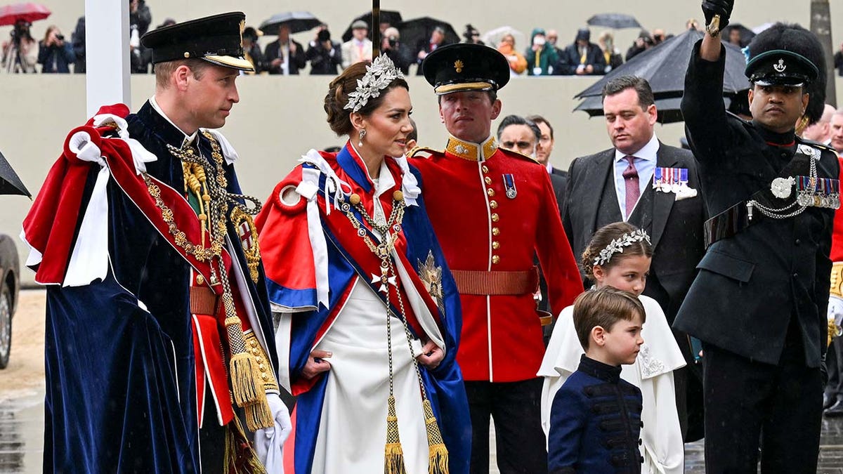 The Prince and Princess of Wales arrive for Britains King Charles and Queen Camillas coronation ceremony