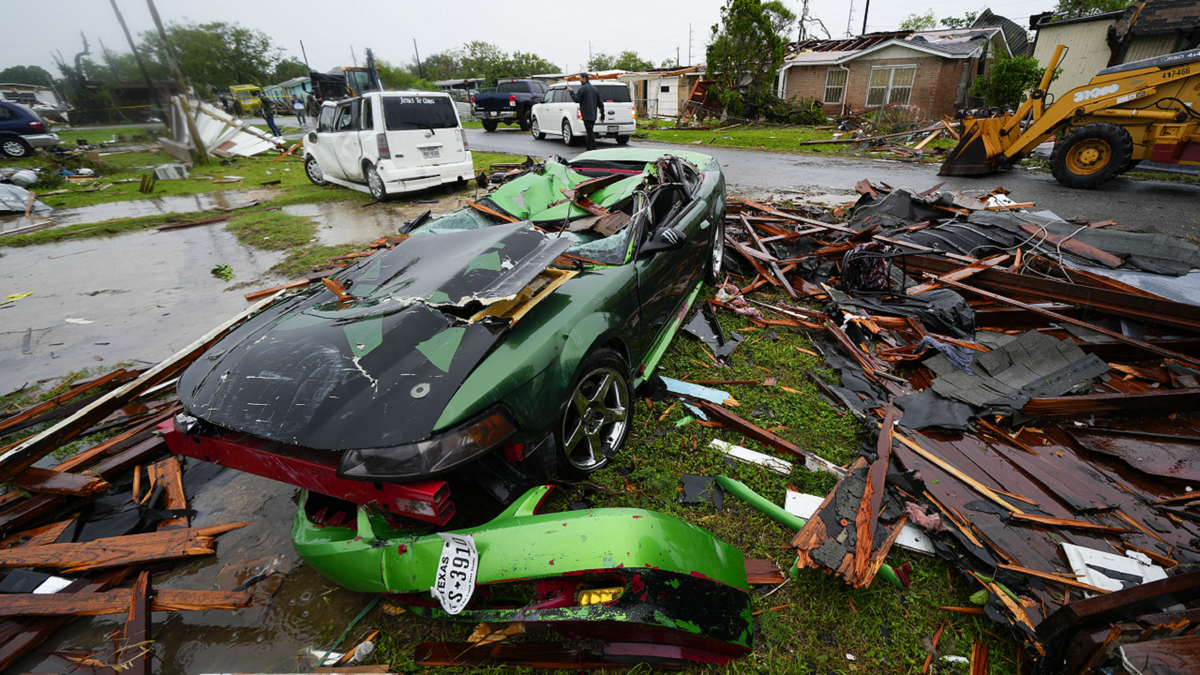 Car damaged by Laguna Heights, Texas tornado