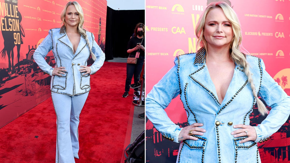 Miranda Lambert posing on the red carpet at "Long Story Short: Willie Nelson 90"