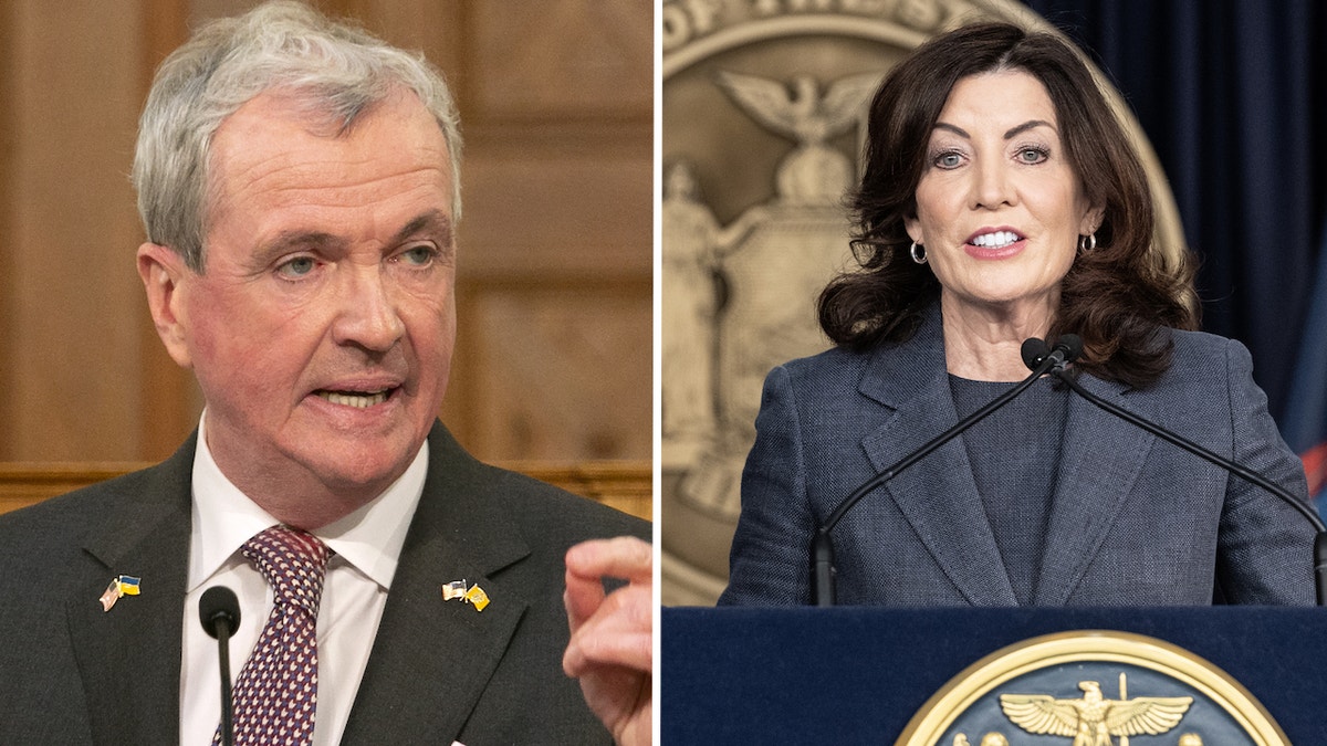 New Jersey Gov. Phil Murphy and New York Gov. Kathy Hochul are pictured.