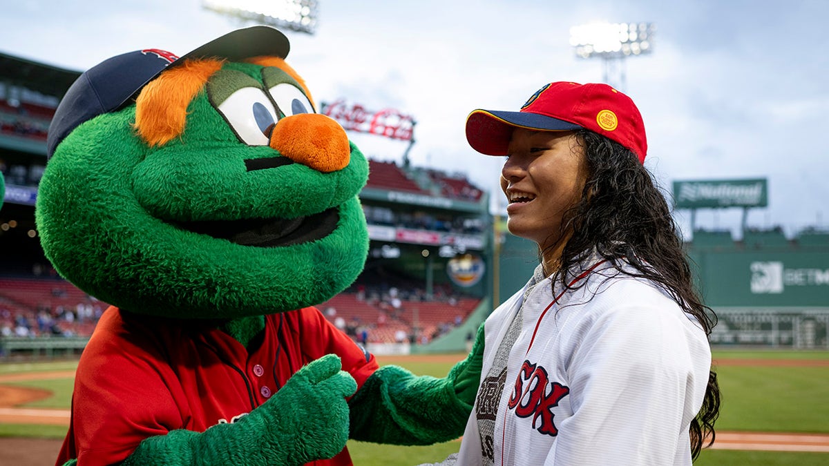 Olivia Pichardo with Red Sox mascot