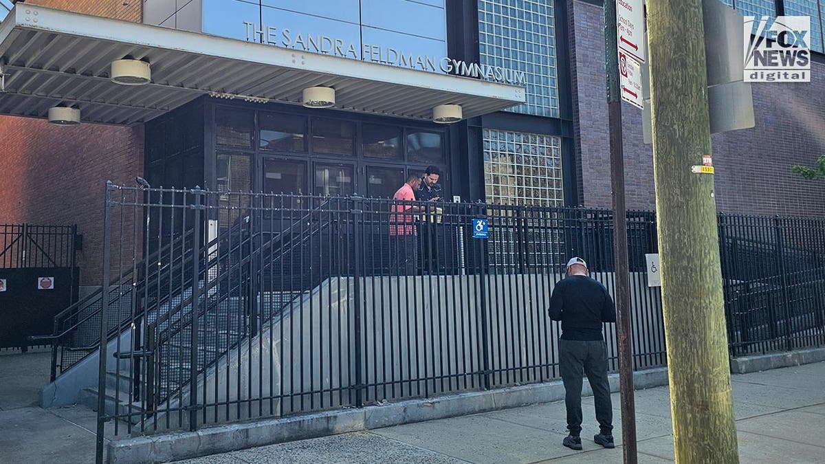 Exterior of PS188 where migrants are being house in the gym