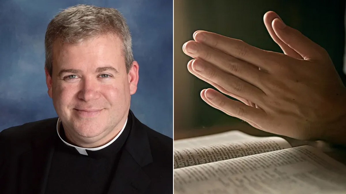 split of Fr. Jeffrey Kirby and praying hands