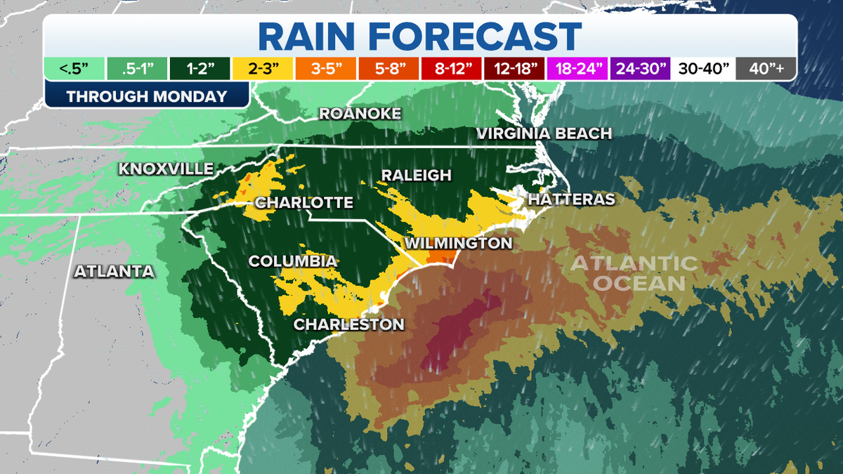 Rain forecast in the Mid-Atlantic and Southeast