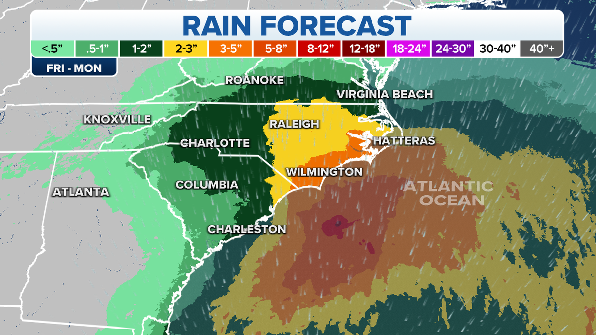 Rain forecast in the Mid-Atlantic, Southeast