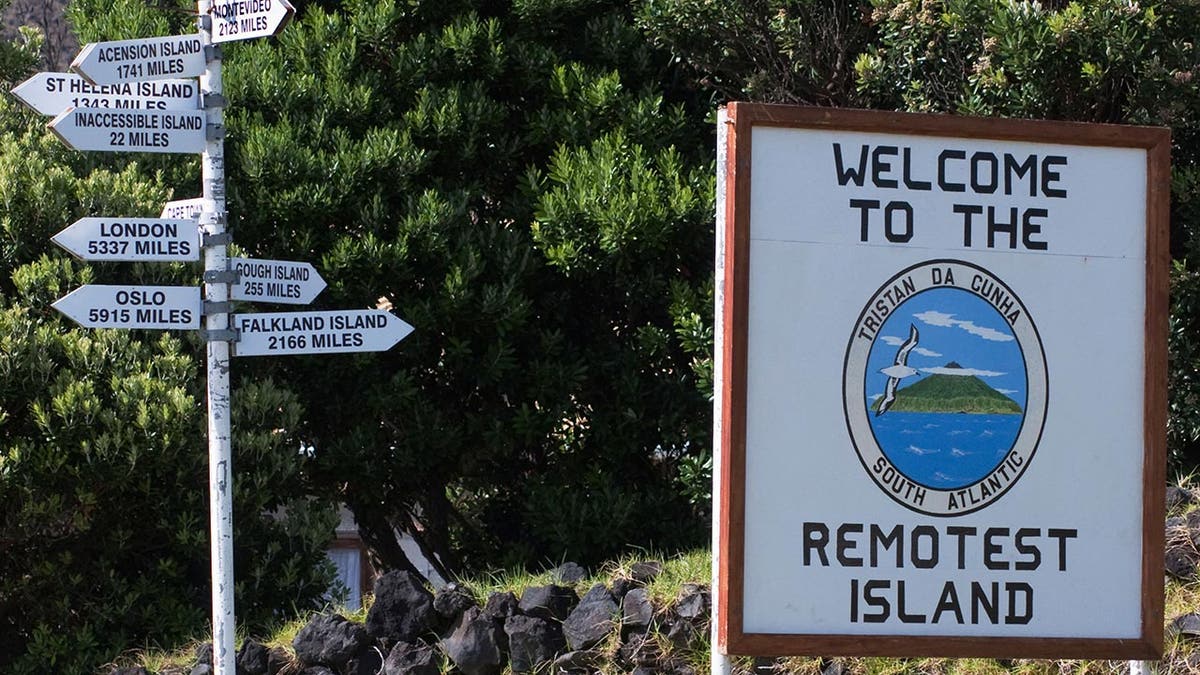 "remotest island" welcome sign, Gough Island
