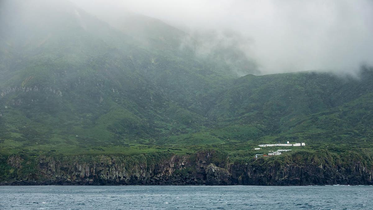 fog on Gough Island, seen from the water