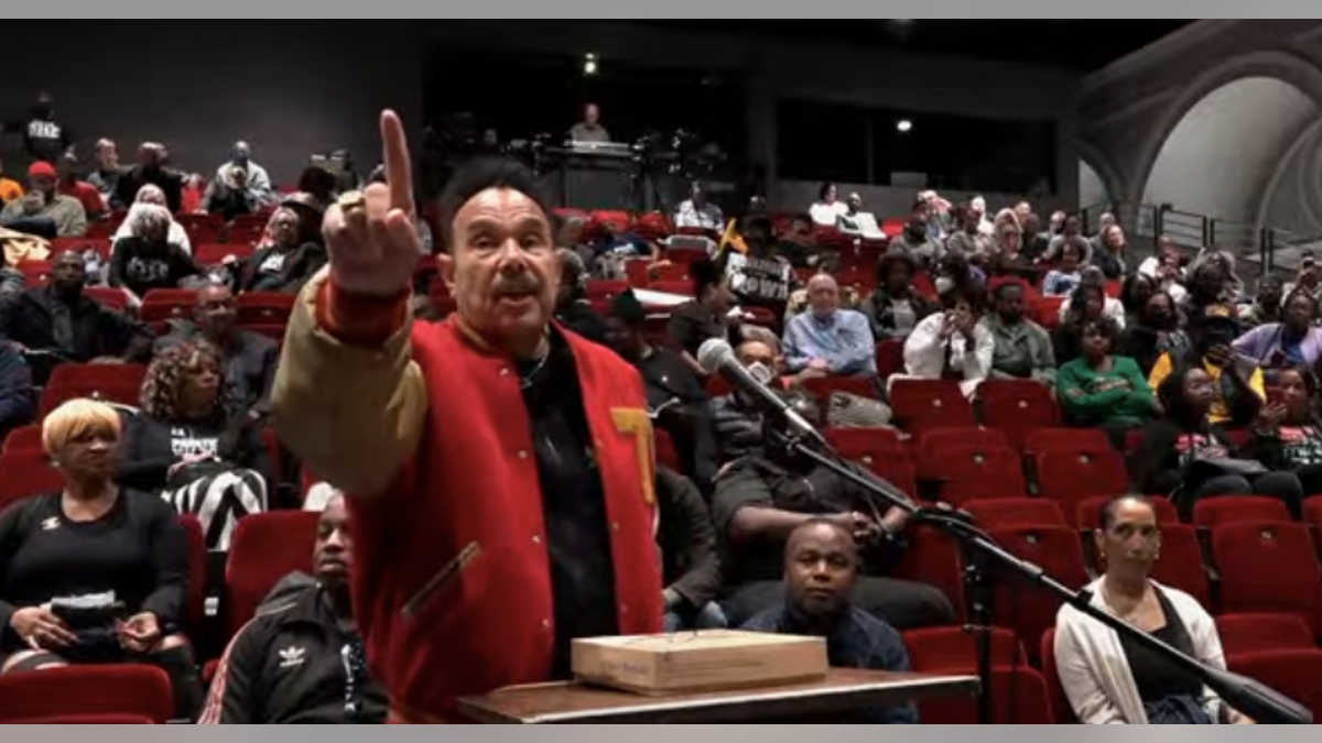 Reverend Tony Pierce calls for millions of dollars in reparations for each Black Californian at a meeting of the California Reparations Task Force on May 6, 2023.