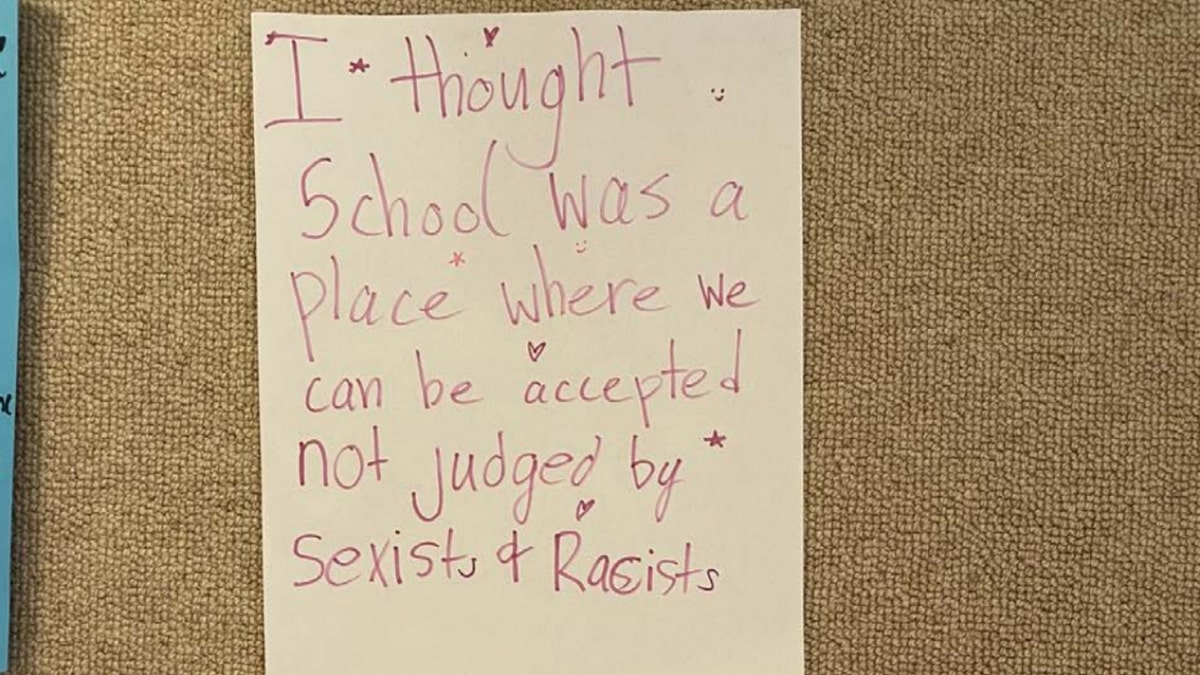 poster protesting teacher in school classroom