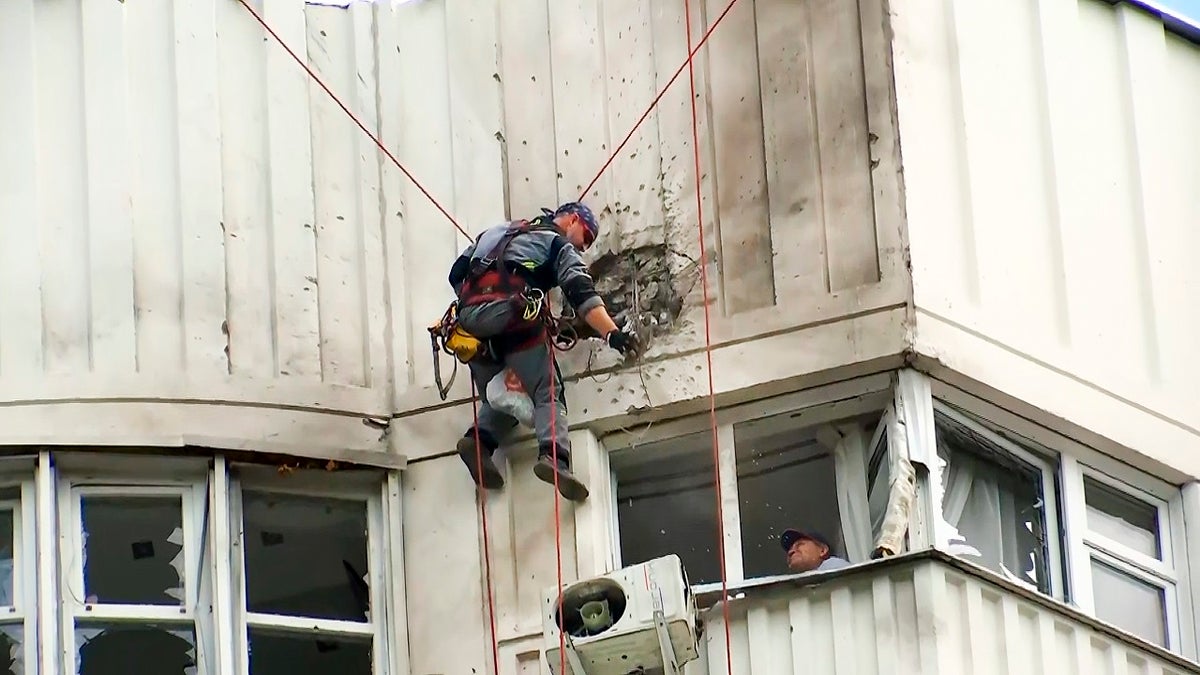 Moscow building damaged by drone