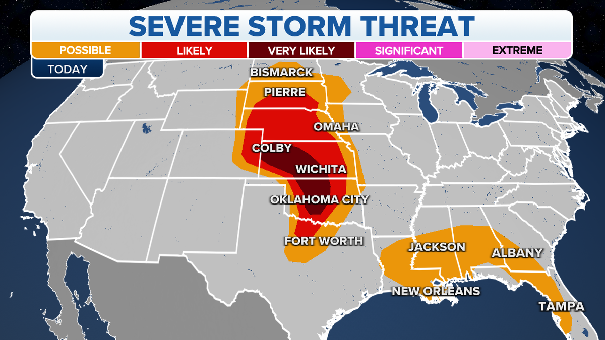 The threat of severe storms on Thursday across the U.S.