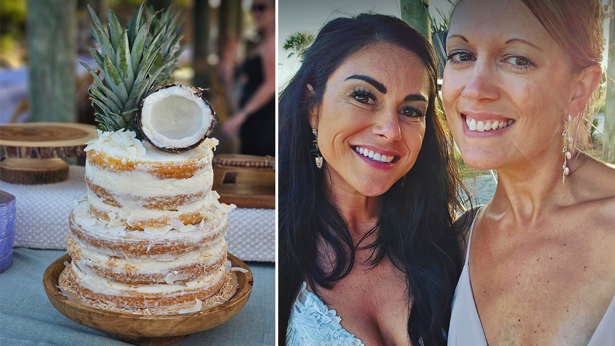 Coconut-pineapple cake baked by Manki Jenkins shown with her sister Samantha Miller.