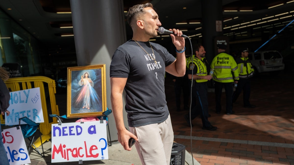 Street preacher outside SatanCon