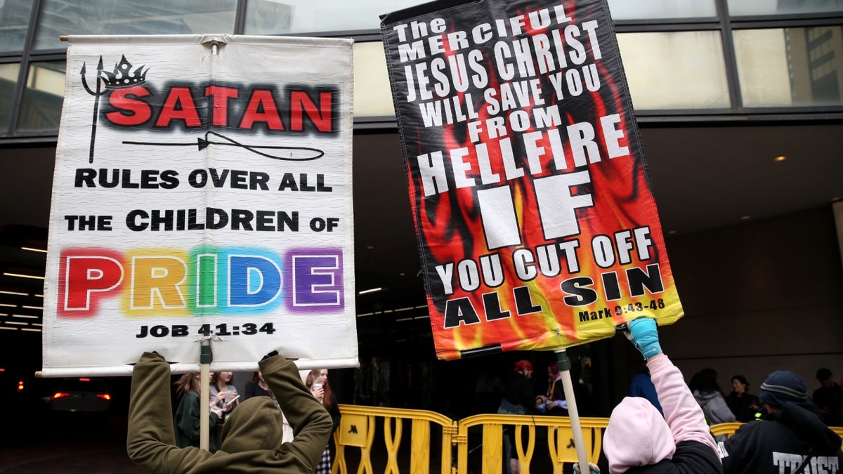 Protesters outside Boston's SatanCon
