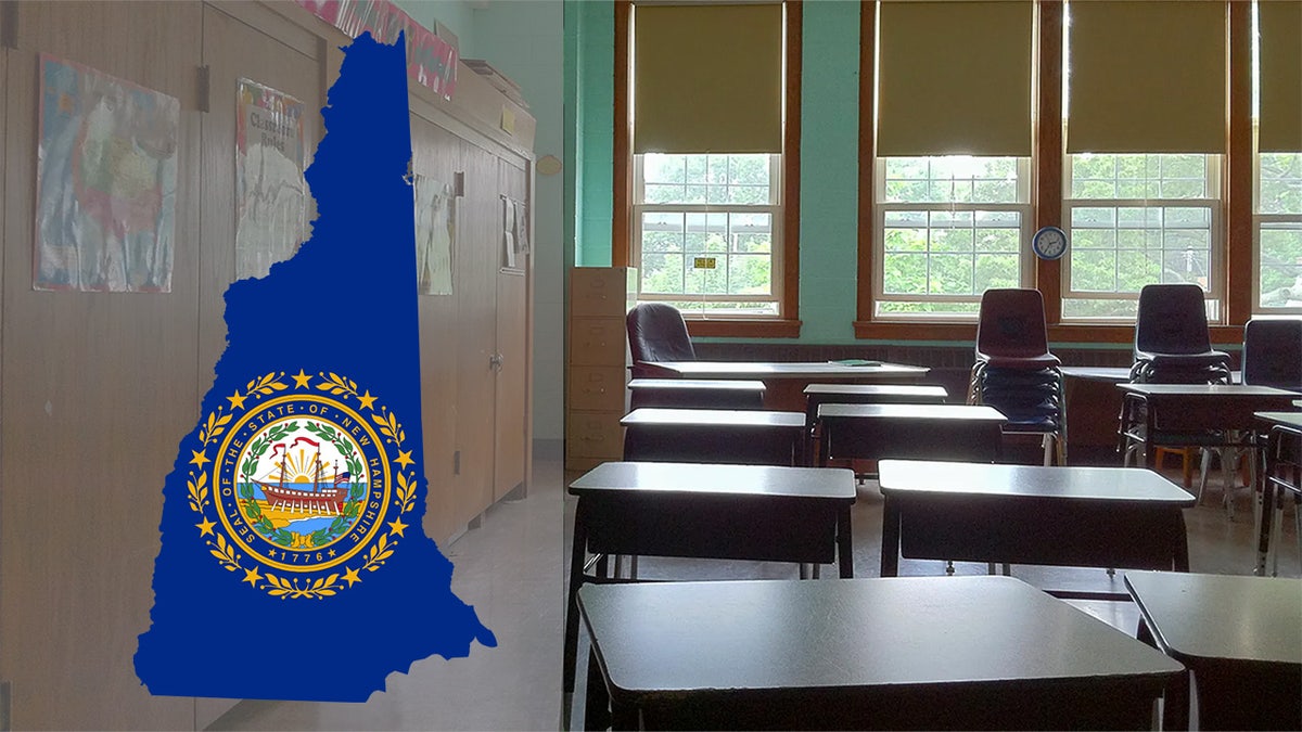 New Hampshire state with school desks